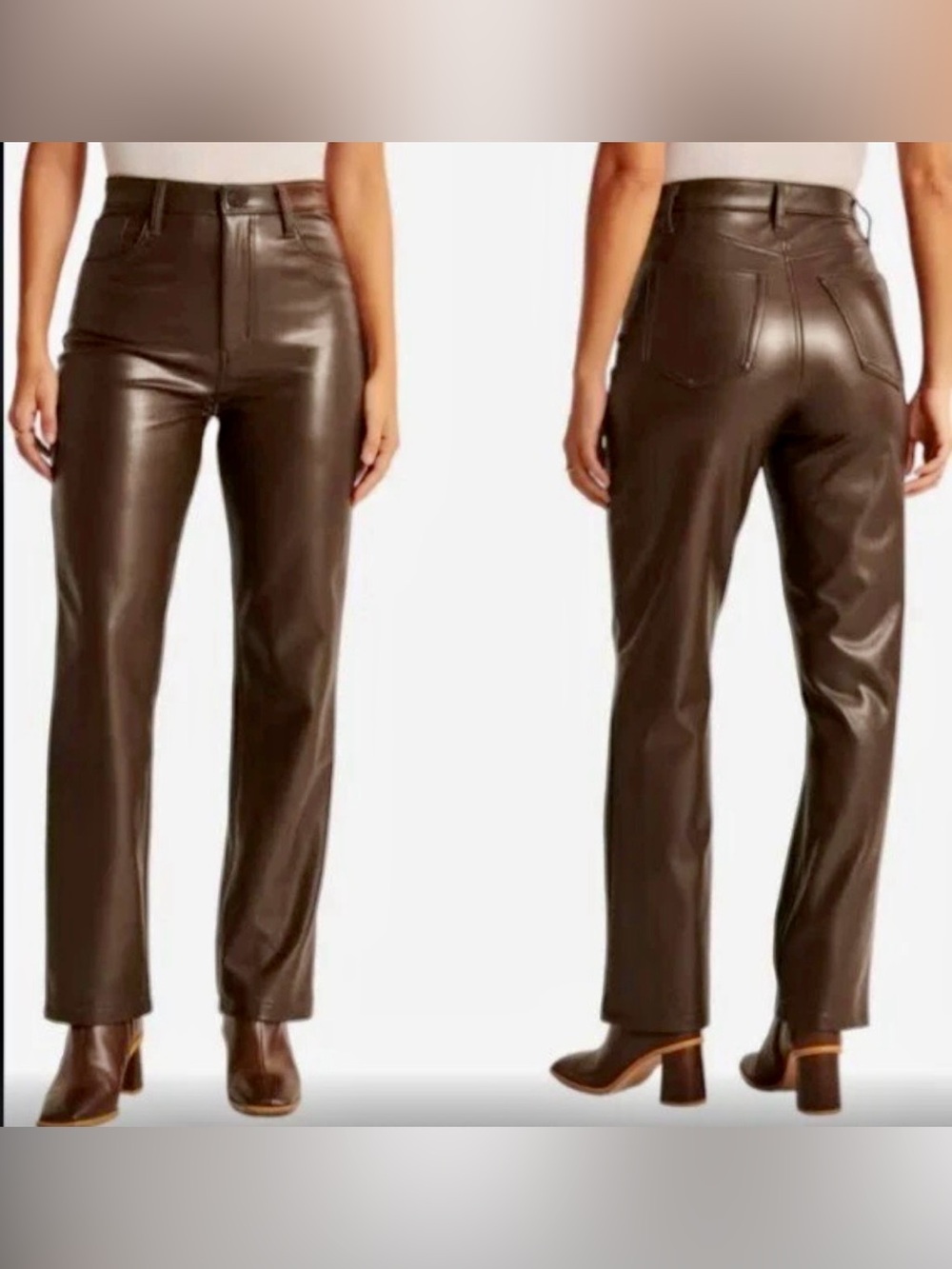 Abercrombie & Fitch Chocolate Brown Faux Leather Straight-Leg Pants